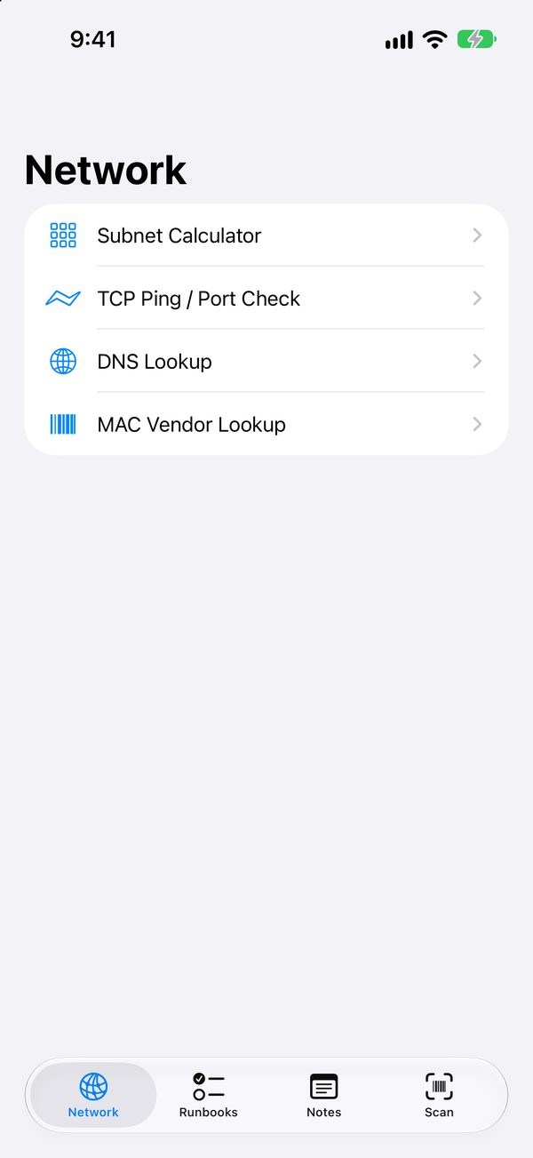 Pocket Admin network tools on iPhone
